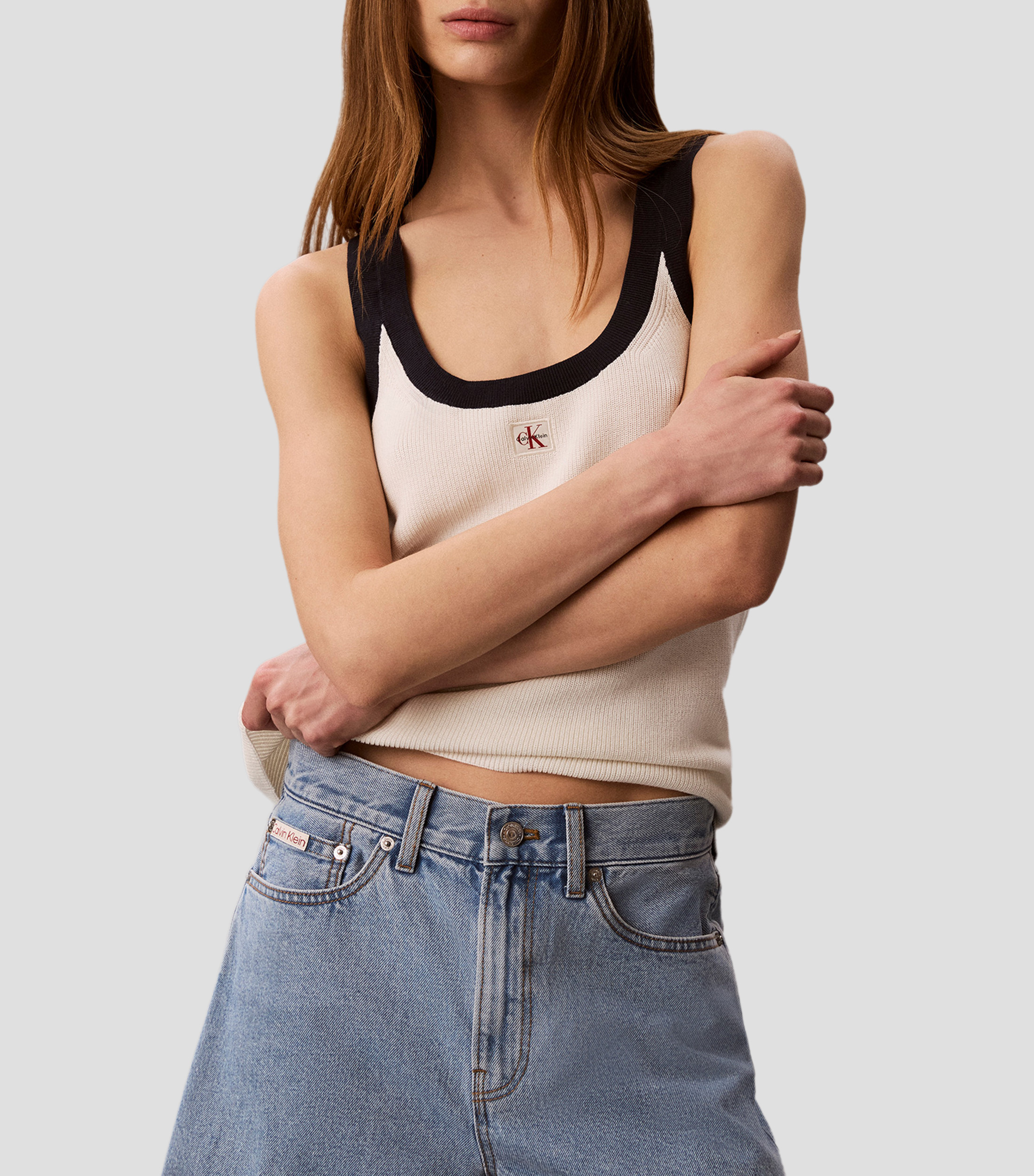 Tank top cuello redondo sin mangas sólido Mujer
